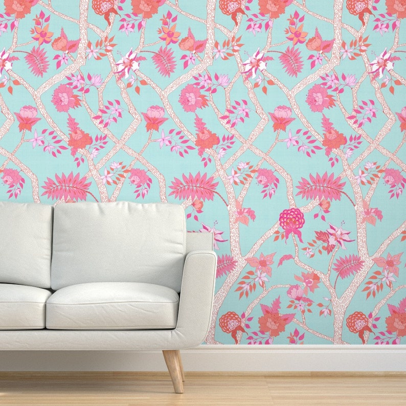 Chinoiserie Commercial Grade Wallpaper Peony Branch Mural by - Etsy