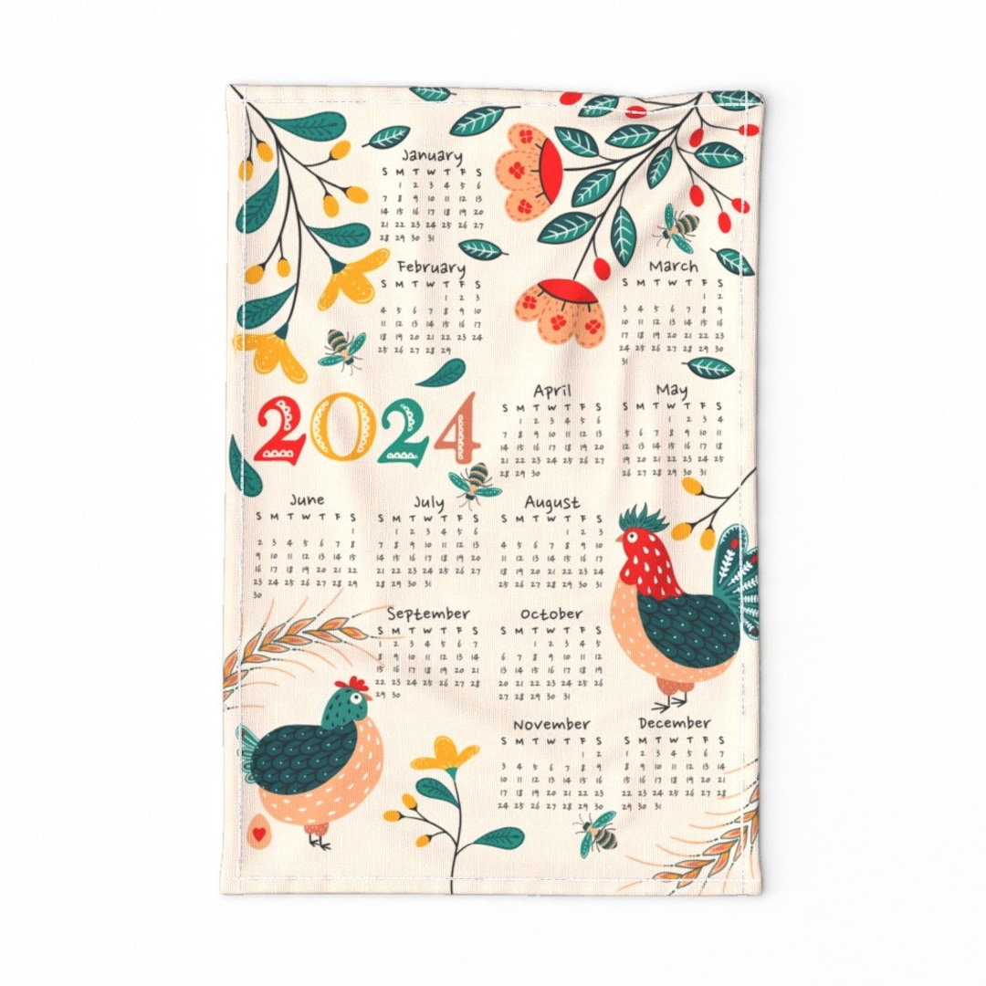 2024 Calendar Tea Towel Calendar Chicken by Sanne_paul Tea Towel