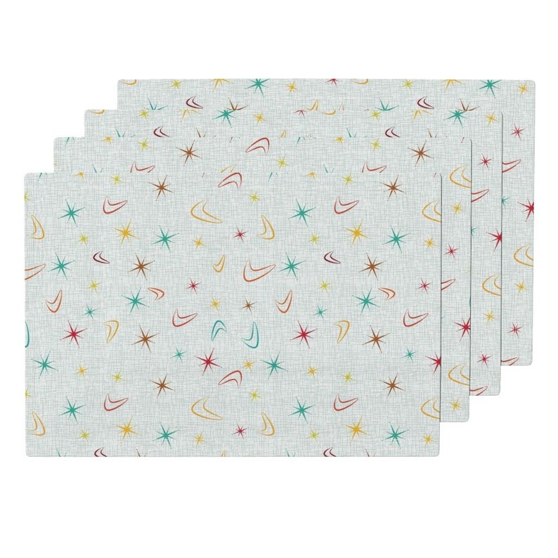 Retro Boomerangs Placemats - Retro Diner by alchemiedesign Set of 4 Starburst Asterisks Cloth Placemats by Spoonflower