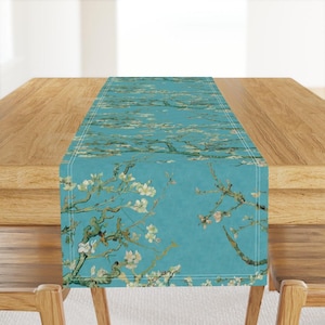 Van Gogh Table Runner - Blossom Almond Branches Tree Spring Cotton Sateen Table Runner - Almond Blossoms Mural Large by peacoquettedesigns