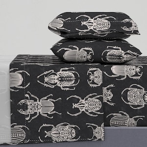Dark Academia Sheets - Dark Academy Beetles by garabateo - Beetles Entomology Arthropods Bug  Cotton Sateen Sheet Set Bedding by Spoonflower