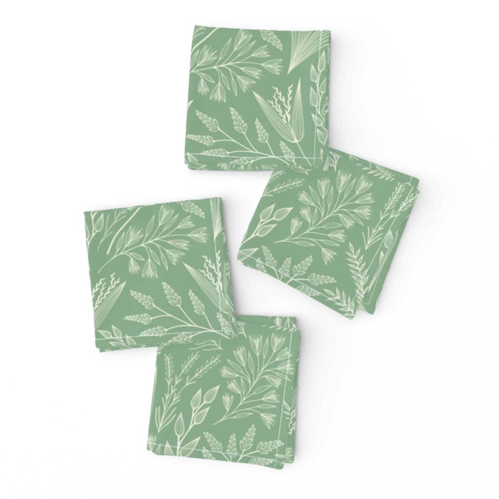 Sage Green Nature Cocktail Napkins set of 4 Wild Grasses Etsy