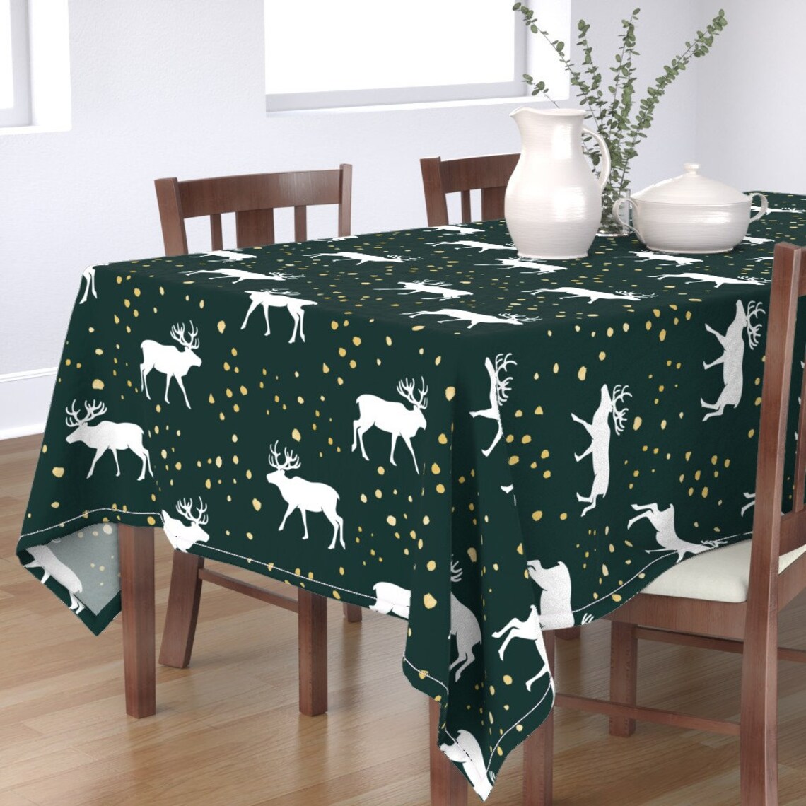 Christmas Tablecloth Winter Woodland Green by Etsy