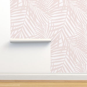 Blush Tropical Non-Pasted Wallpaper - Fronds Petal Pink by danika_herrick - Palm Leaves Botanical Wallpaper Double Roll by Spoonflower