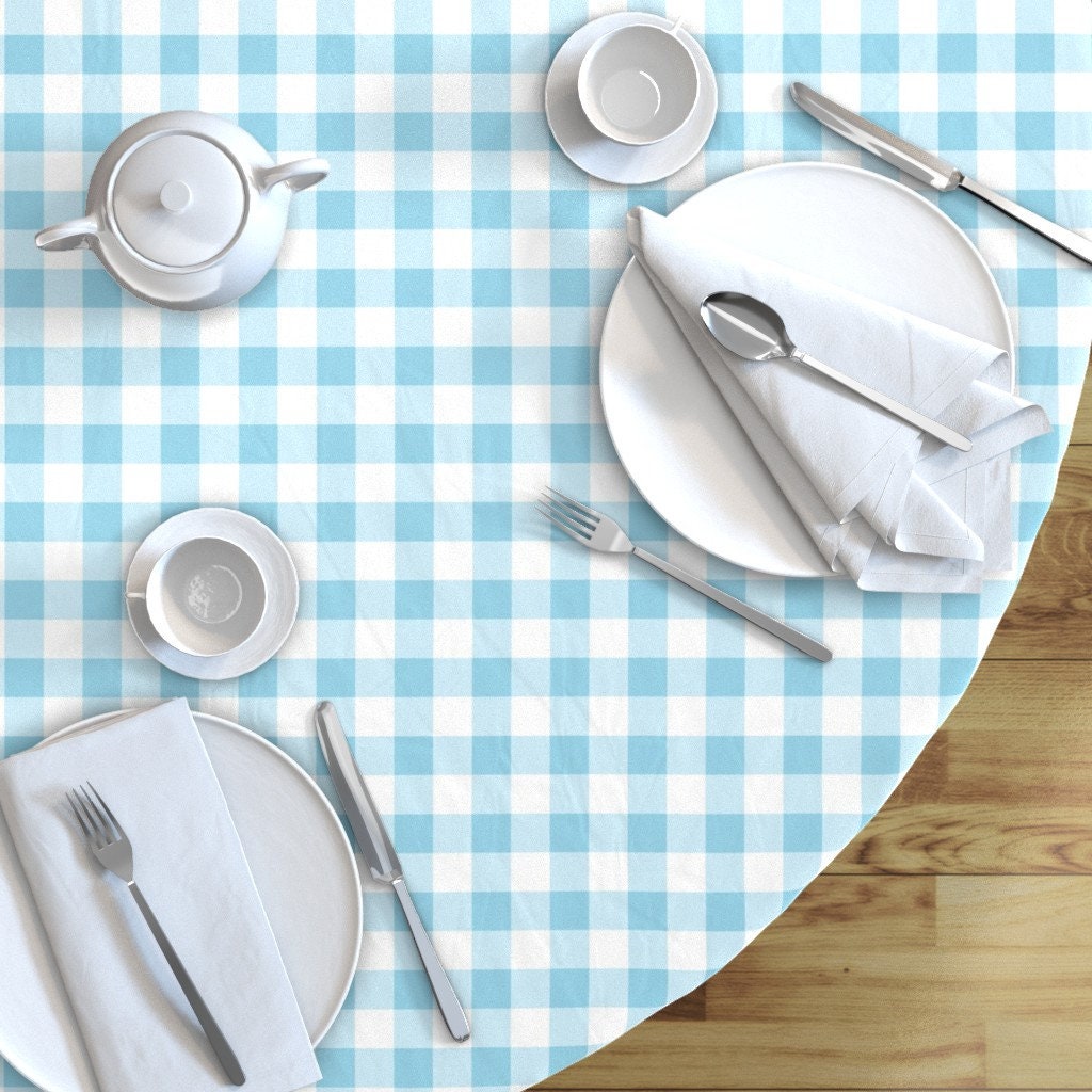Gingham Round Tablecloth Blue Gingham Plaid by Etsy