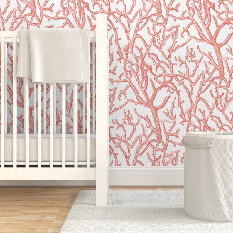 Coastal Commercial Grade Wallpaper Coral Branches Pink and Etsy