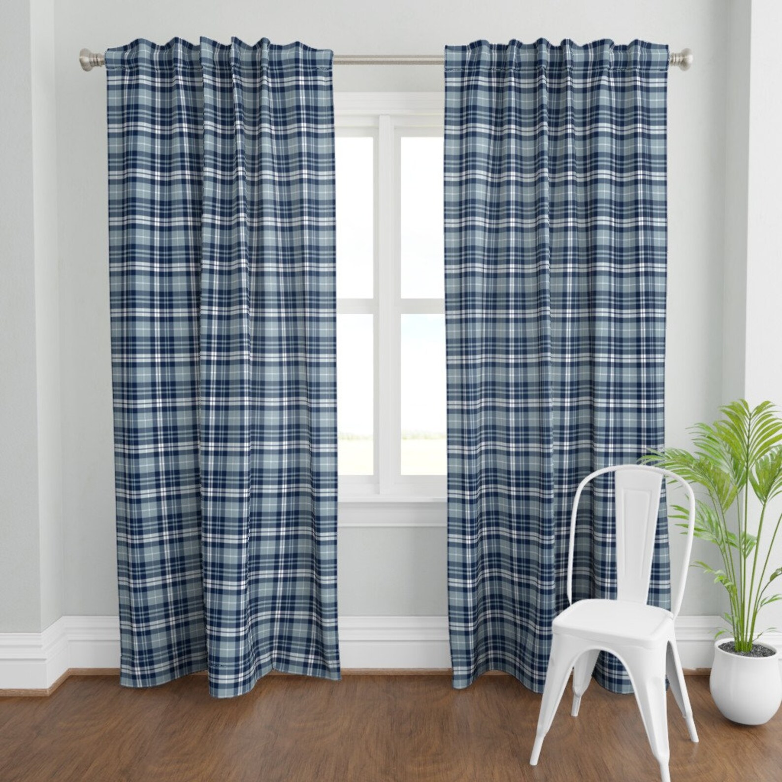 Denim Blue Plaid Curtain Panel Fall Plaid by | Etsy