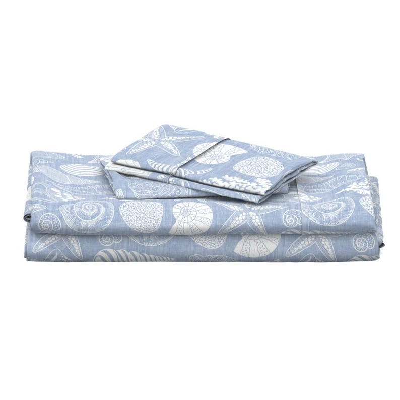 Nautical Seashell Sheets - Coastal Treasures by Kimsa - Coral Starfish ...