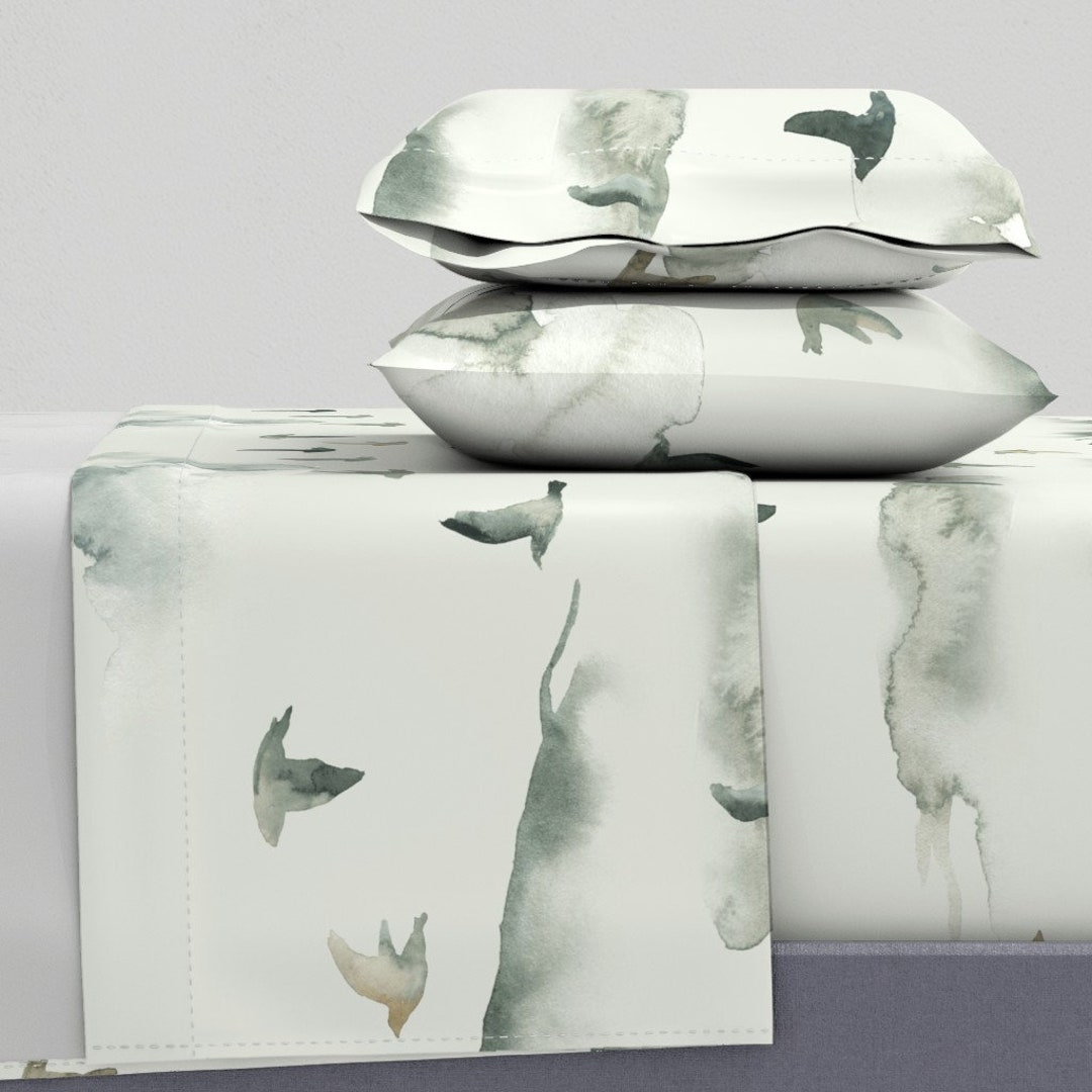 Watercolor Birds Sheets Birds on A Wind by Hansonhomesolutions Wildlife Neutral Cotton Sateen