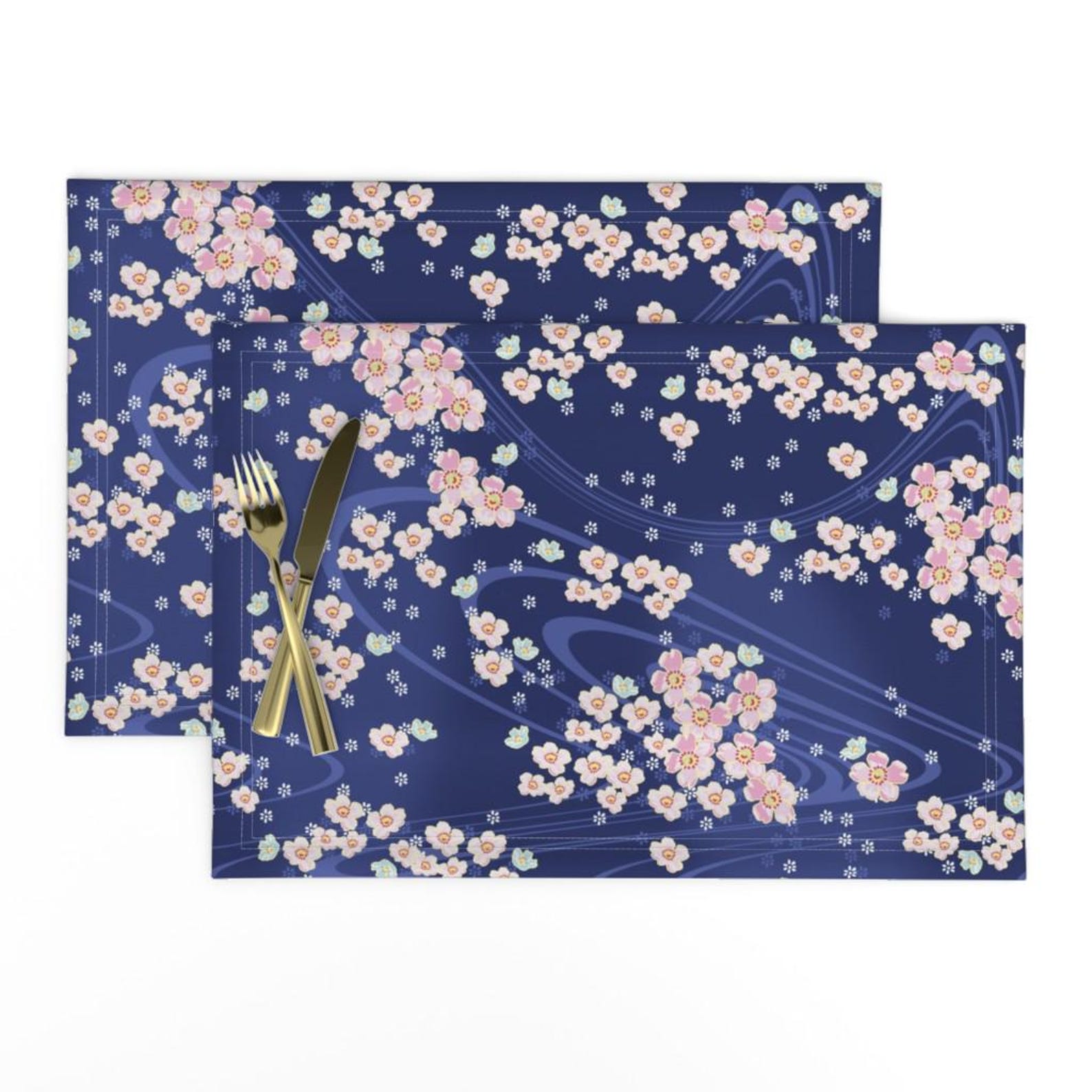 Cherry Blossoms Placemats Set of 2 - Floral Japanese Flowers Whimsical ...