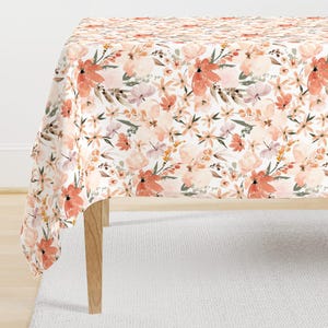 Peach Flowers Tablecloth - Peachy Floral Summer by erin__kendal - Spring Coral Orange Pink Cotton Sateen Tablecloth by Spoonflower