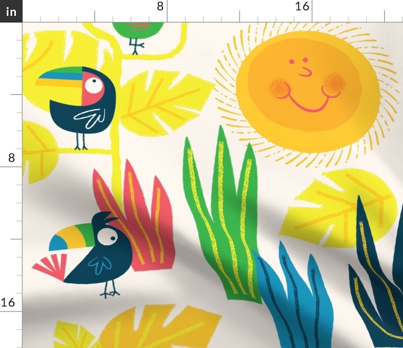 Kawaii Paradise Palm Leaves Animal Cotton Sateen Table Runner by Spoonflower Toucan by edward/_elementary Tropical Bird Table Runner