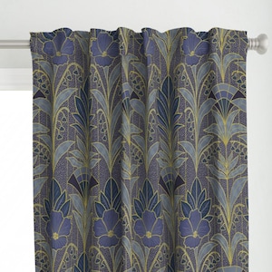 Purple Floral Curtain Panel - Art Deco Elegance by cafelab - Lily Of The Valley Retro Botanical Elegant Custom Curtain Panel by Spoonflower