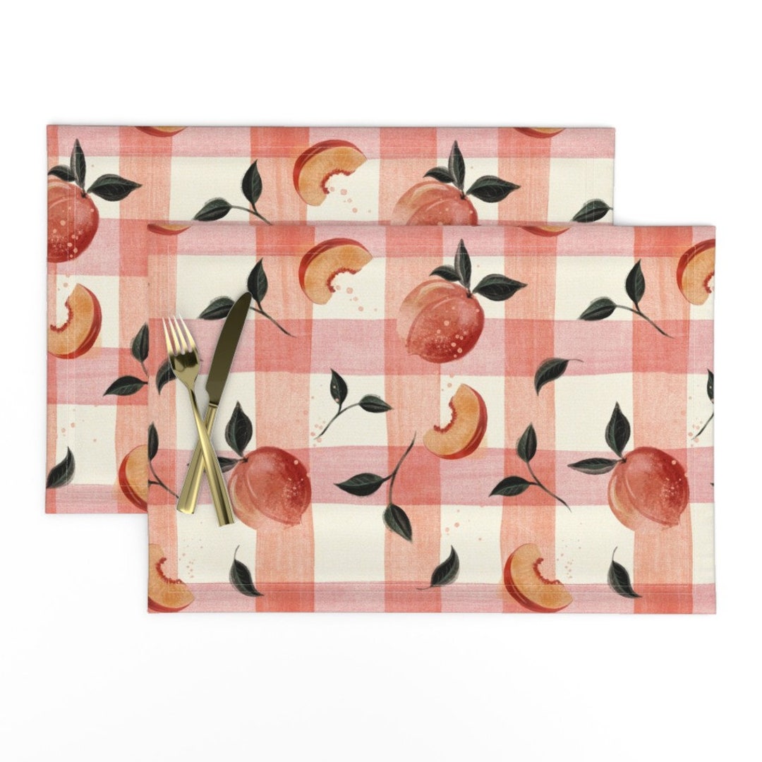 Pink Peaches Placemats set of 2 Retro Peaches Gingham by Rebelform