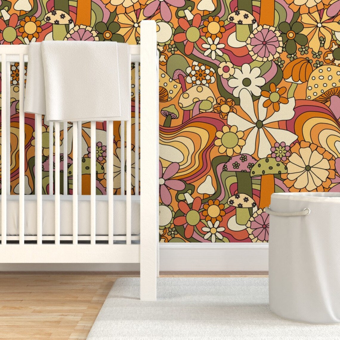 Retro Wallpaper Groovy Mushroom Garden by - Etsy