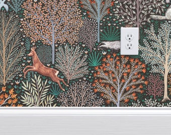 Rustic Commercial Grade Wallpaper - Forest Animals by rebecca_reck_art -  Woodland Whimsical Forest Wallpaper Double Roll by Spoonflower