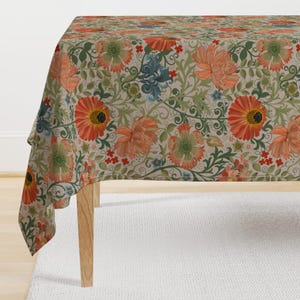 Vintage botanische Tischdecke - Jugendstil Taupe von hnldesigns - William Morris Baumwollsatin Tischdecke von Spoonflower
