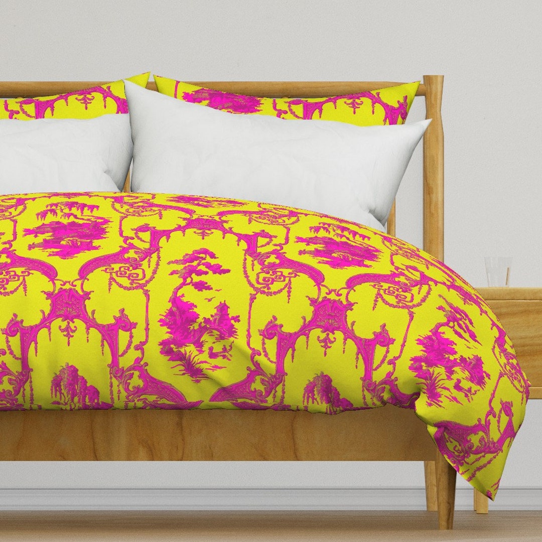 Maximalist Bedding Neon Chinoiserie Toile by Peacoquettedesigns Hot