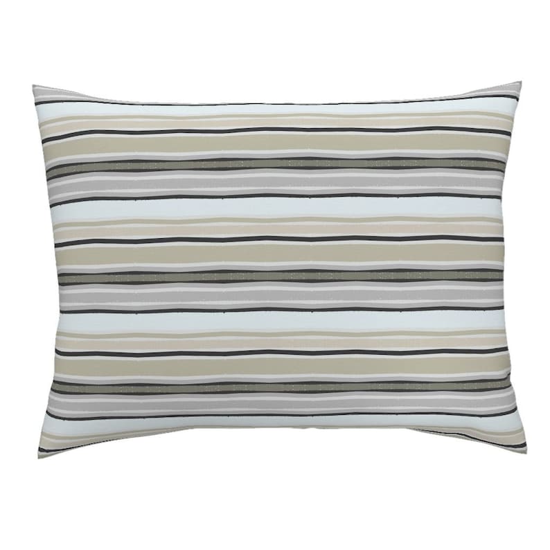 Beach Pillow Sham Neutral Stripes Fall Tan Grey White Cotton Sateen Pillow Sham Bedding by Spoonflower Stripes Of Fall by jessica/_barber