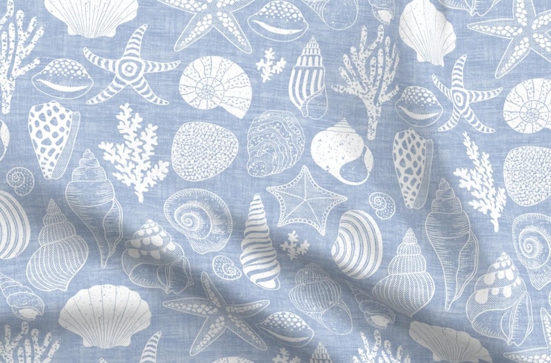 Nautical Seashell Sheets - Coastal Treasures by Kimsa - Coral Starfish ...