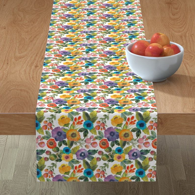 Cotton Sateen Table Runner Roostery Tablerunner Small Floral Roses Wedding and Nursery Watercolor Red Peach Garden Peony Flowers Print 16in x 90in Cotton Sateen Table Runner Roostery Tablerunner Small Floral Roses Wedding and Nursery Watercolor Red Peach Garden Peony Flowers Print 16in x 90in