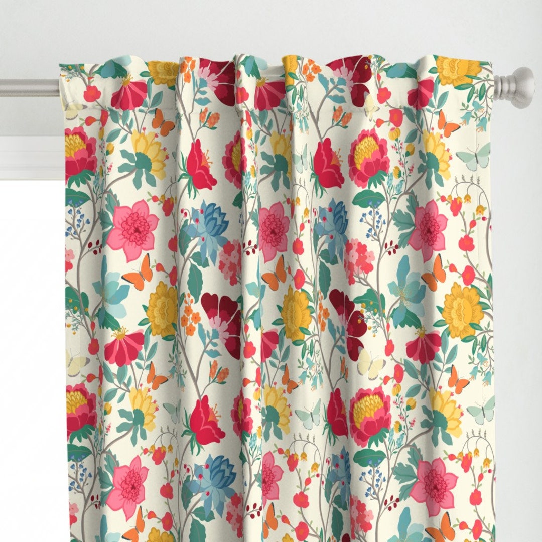 Springtime Curtain Panel Spring Fauna Cream by Celina_digby - Etsy