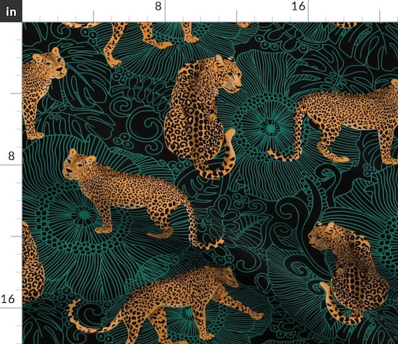 3Ｄヒョウカーテン ジャガーグリーンカーテンパネル - アフリカの動物ヒョウ柄トラ
