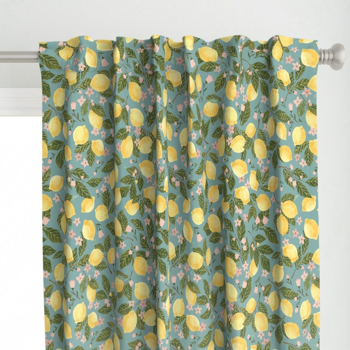 Citrus Botanical Curtain Panel Lemon Tree by yuanxudesign Etsy