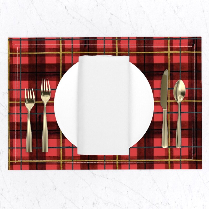 Plaid Placemats set of 2 Red Tartan by Crystal_walen Etsy