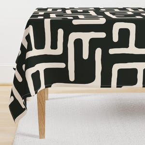 African Geometric Tablecloth - Kuba Dark Green by domesticate - Abstract Lines Beige Geo Lines Cotton Sateen Tablecloth by Spoonflower