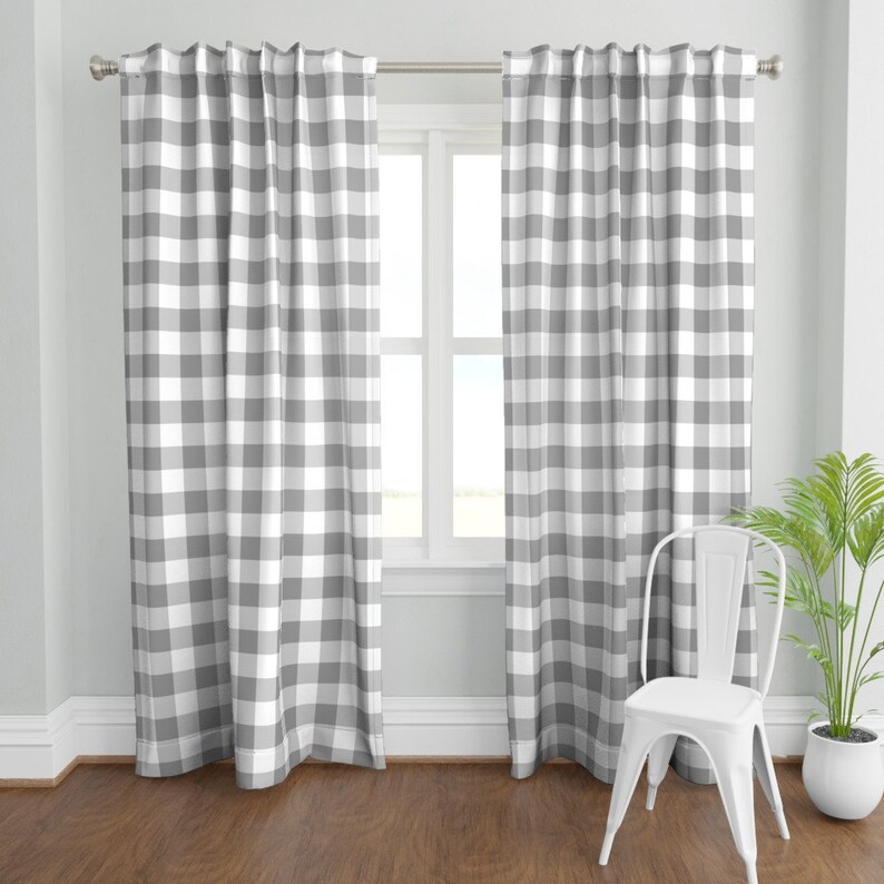 Gray Plaid Curtain Panel Grey Buffalo Check by aacraven85 Etsy