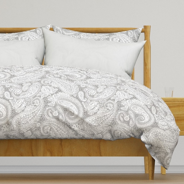 Paisley Bedding - Paisley Positivity by paisleypower - Neutral Tonal Floral Boho  Cotton Sateen Duvet Cover OR Pillow Shams by Spoonflower