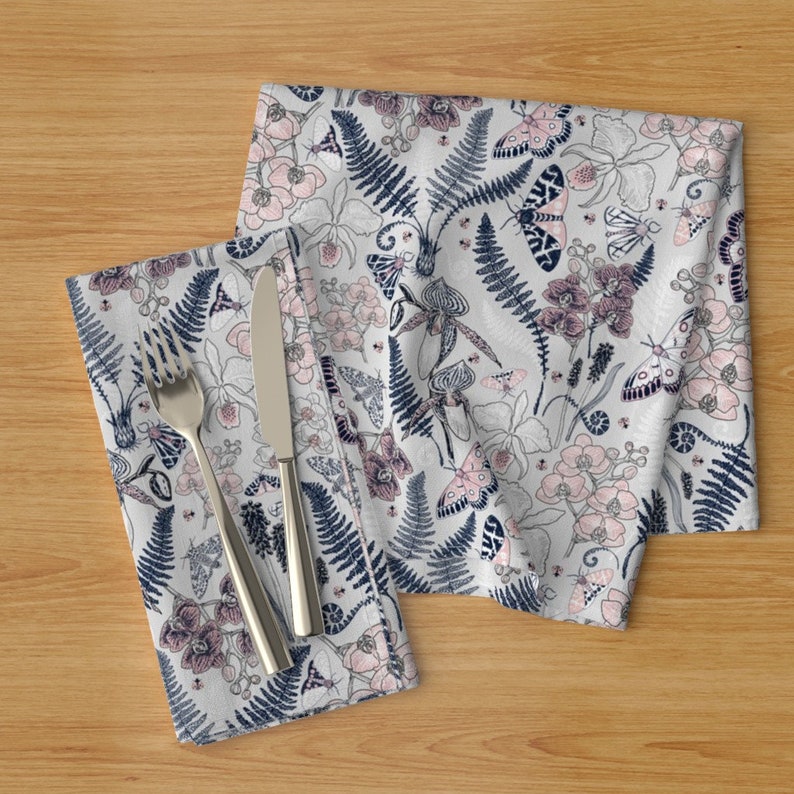 Moths Butterflies Cloth Napkins by Spoonflower Orchid Florals Dinner Napkins Set of 2 - Orchid Botanical Study by helenpdesigns