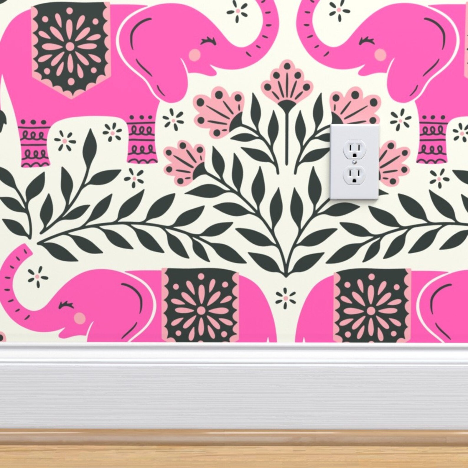 Hot Pink Elephants Wallpaper Lucky Elephants by carysmula Etsy