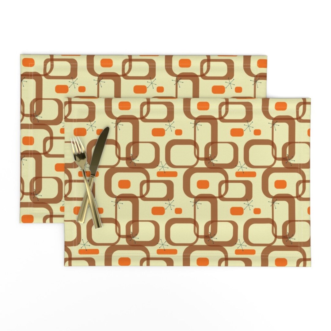 Mid Century Modern Placemats set of 2 Orange Rectangles by Roofdog