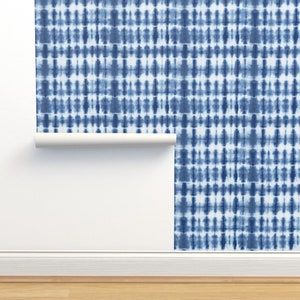 Shibori Non-Pasted Wallpaper - Shibori 02 Indigo by theplayfulcrow - Tie Dye Indigo Hipster Abstract Wallpaper Double Roll by Spoonflower