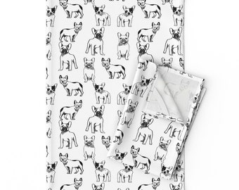 French Bulldog Tea Towels (Set of 2) - French Bulldog by andrea_lauren - Frenchie Black And White Linen Cotton Tea Towels by Spoonflower