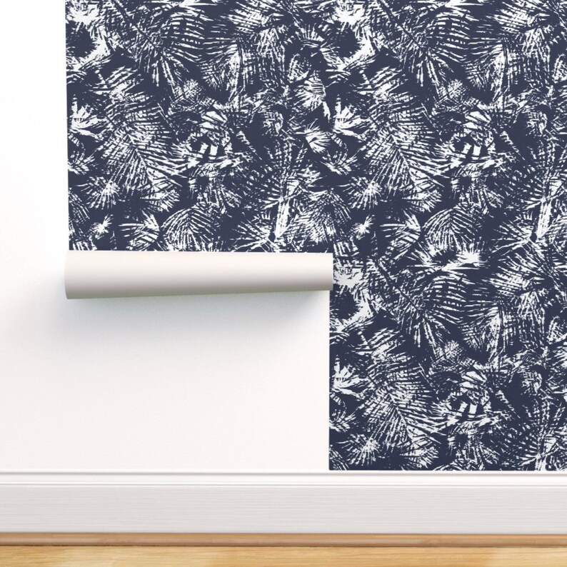 Tropical Blue Palms Wallpaper Boho Palm Leaves by Etsy