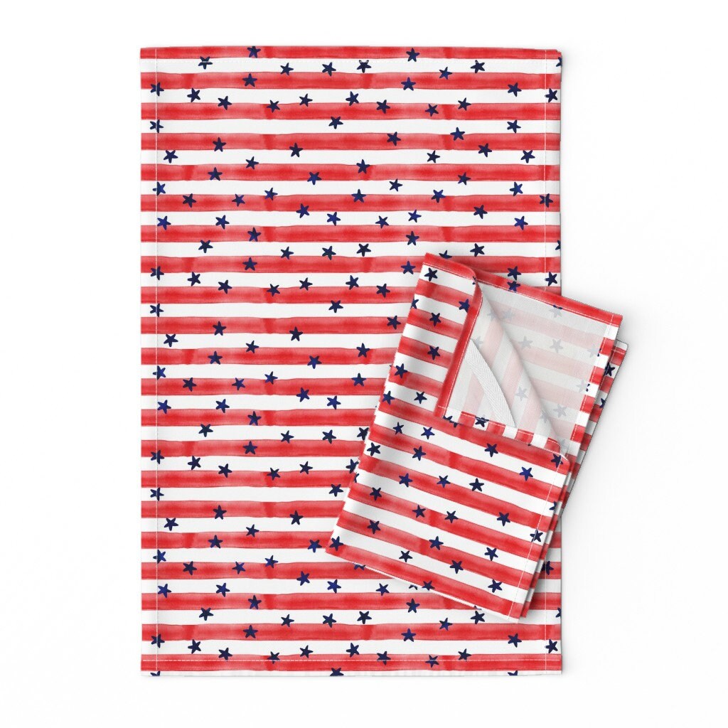 July 4th   Linen Cotton Tea Towels by Spoonflower American Flag Tea Towels - Stars And Stripes by littlearrowdesign Set of 2