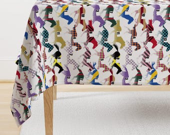 Equestrian Tablecloth - Off To The Horse Races Jockey  by wickedrefined - Horses Abstract Plaid Cotton Sateen Tablecloth by Spoonflower