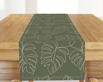 Monstera Leaf Table Runner - Monstera Leaves by taylor_bates_creative - Olive Green Forest Green  Cotton Sateen Table Runner by Spoonflower