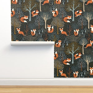 Red Fox Non-Pasted Wallpaper - Cute Woodland Fox by priraj_designs - Whimsical Woodland Autumn Fall  Wallpaper Double Roll by Spoonflower