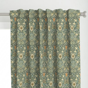 William Morris Curtain Panel - Thicket On Teal by sissi_kaiserlos - Traditional Floral Green Botanical Custom Curtain Panel by Spoonflower