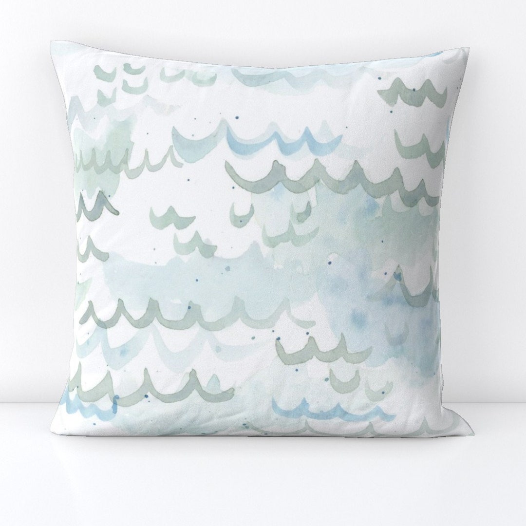 Artisan Hand Loomed Cotton Square Pillow - Blue Ocean Design - 24