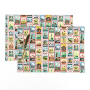 National Parks Placemats (Set of 2) - National Parks Stamps by pinkowlet - Lodge Cabin Outdoors Hiking Desert Cloth Placemats by Spoonflower