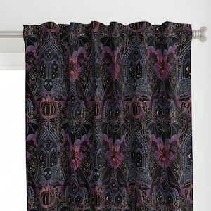 Raven Curtain Panel - Dark Gothic Large Scale by byre_wilde - Damask Spooky Bat Witch Skull Pumpkin Custom Curtain Panel by Spoonflower