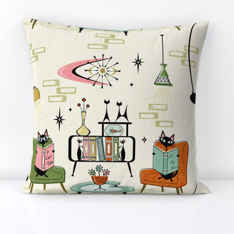 Mid Century Modern Retro Cats Throw Pillow - Thumbnail 3
