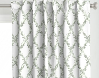 Vine Curtain Panel - Leaves Trellis Sage Green Organic Geometric Spring Custom Curtain Panel - Diamond Leafy Trellis by danika_herrick -