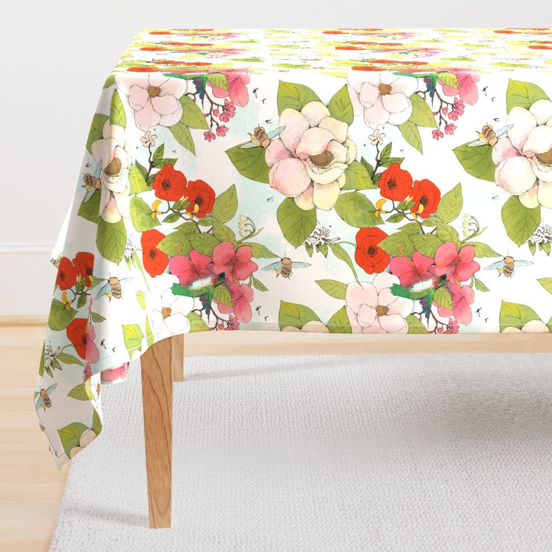 Hummingbird Floral Tablecloth the Birds and the Bees by Julia_marshall