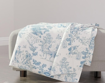 Toile Throw Blanket - Greek Mythology Fantasy Blue And White Hand Drawn Temple Whimsical Throw Blanket - Greek Mythology Toile  by vinpauld